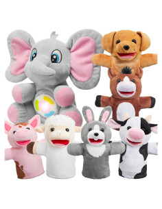 Set de 6 Marionetas de Mano JOYIN + Elefante Musical para Bebés