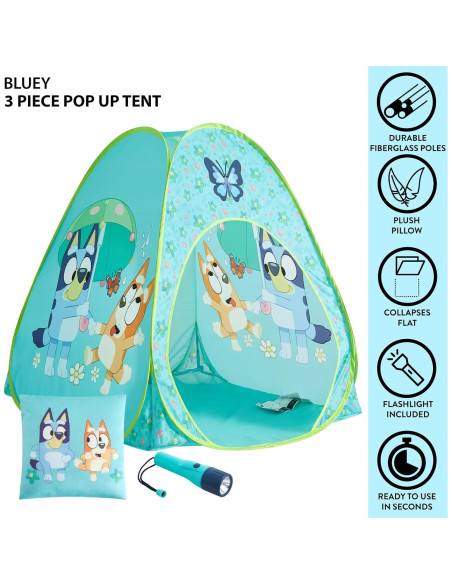 Conjunto de Juego Bluey 3 Piezas: Carpa, Almohada y Linterna Conjunto de Juego Bluey 3 Piezas: Carpa, Almohada y Linterna