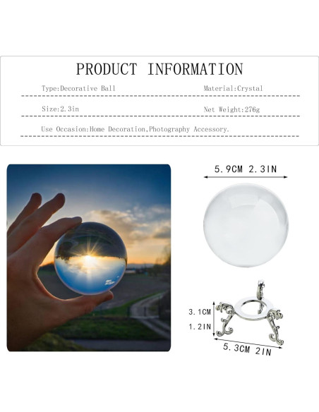Bola de Cristal Transparente ZEERSHEE 60mm Decorativa Bola de Cristal Transparente ZEERSHEE 60mm Decorativa