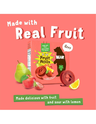 Yoyos de Fruta BEAR - Fresa y Manzana - 5 Rollos 20g