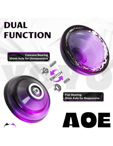 Yoyo Profesional 7YO AOE Negro Púrpura para Niños + Accesorios