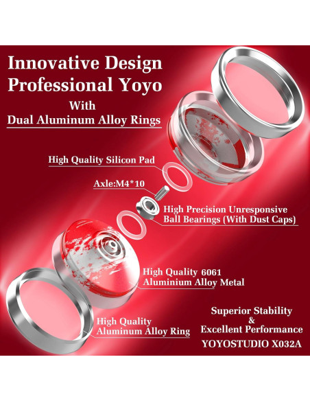 Yoyo Profesional YOYOSTUDIO X032A Rojo y Plata para Trucos