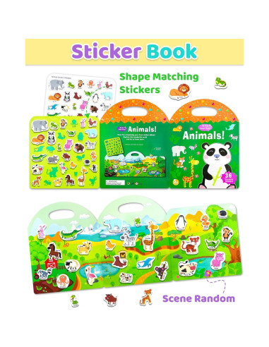 Libro de Pegatinas Reutilizables Benresive Animales 36 Piezas