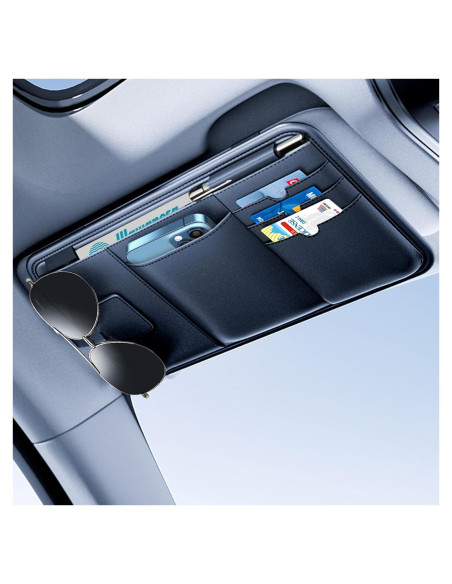 Organizador de Visera de Coche Tmengdao Cuero Negro 7 Compartimentos Organizador de Visera de Coche Tmengdao Cuero Negro 7 Compartimentos