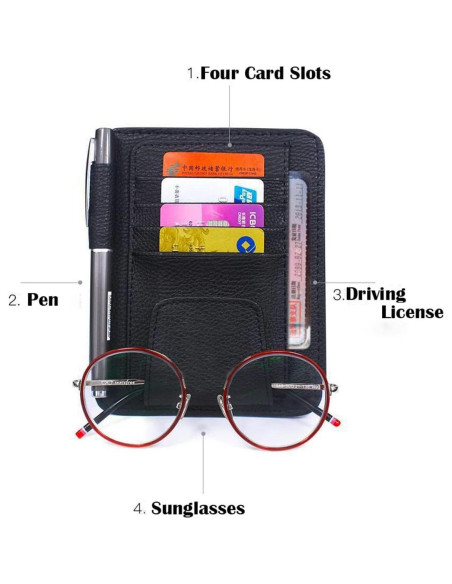 Organizador de Visera Solar Aturmon Mini Cuero Negro 15.5x12.5cm Organizador de Visera Solar Aturmon Mini Cuero Negro 15.5x12.5cm