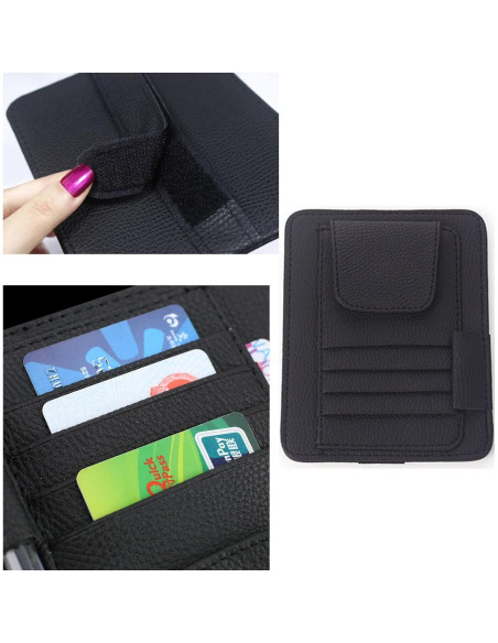 Organizador de Visera Solar Aturmon Mini Cuero Negro 15.5x12.5cm Organizador de Visera Solar Aturmon Mini Cuero Negro 15.5x12.5cm