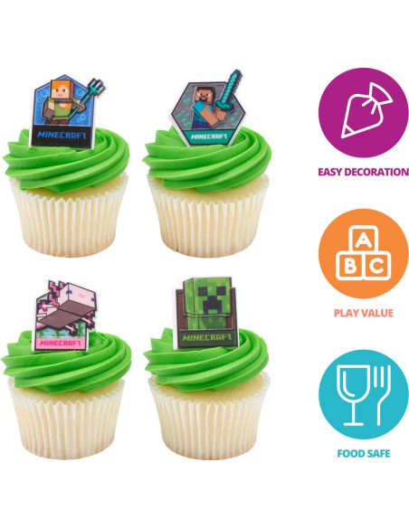DecoPac Anillos para Cupcakes Minecraft - 24 Adornos 3D DecoPac Anillos para Cupcakes Minecraft - 24 Adornos 3D