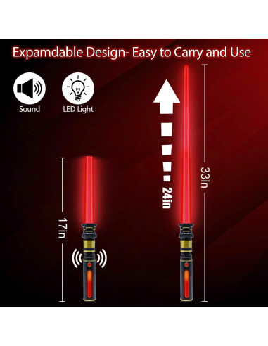 Sable Iluminado Gianby Rojo 81 cm con Sonido FX