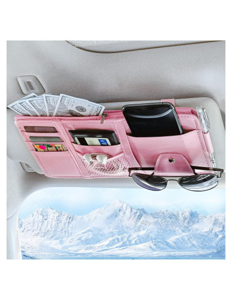 Organizador de Visera de Coche Keedolla Rosa - Almacenamiento Multifuncional Organizador de Visera de Coche Keedolla Rosa - Almacenamiento Multifuncional
