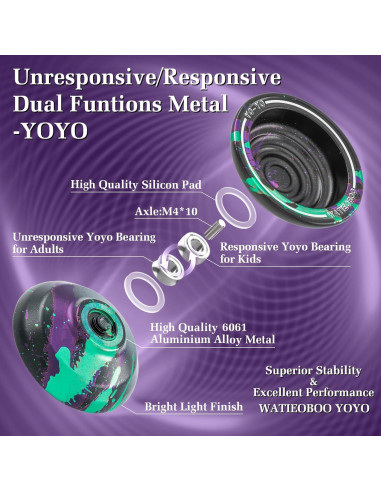 Yoyo Metálico WATIEOBOO Profesional No Responsivo con Accesorios