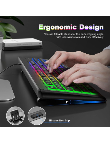 Teclado Retroiluminado MOFII USB Grande LED Arcoíris Negro Teclado Retroiluminado MOFII USB Grande LED Arcoíris Negro