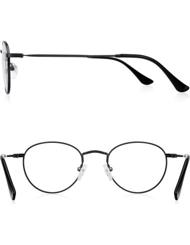 Gafas Redondas Metal Antiluz Azul 2.0x Vintage Negro