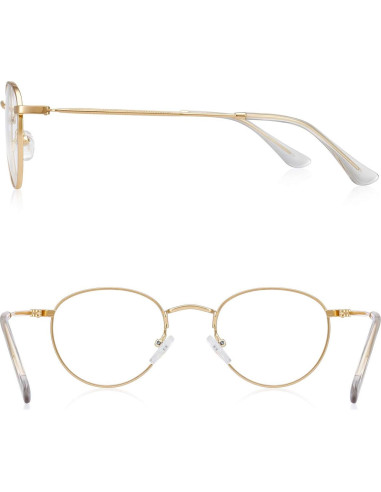 Gafas Redondas de Metal Oro UV400 para Luz Azul 3.0x