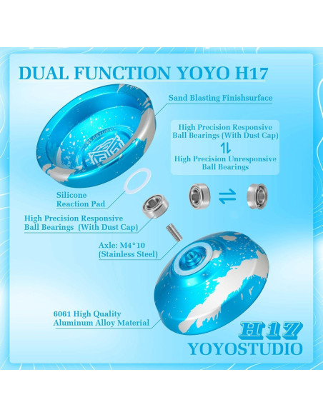 Yoyo Profesional YOYOSTUDIO H17 con Kit y Estuche Azul Plata Yoyo Profesional YOYOSTUDIO H17 con Kit y Estuche Azul Plata