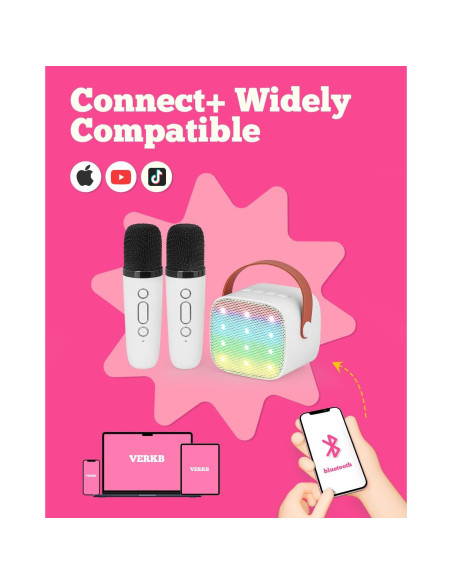 Mini máquina de karaoke VERKB con 2 micrófonos inalámbricos Mini máquina de karaoke VERKB con 2 micrófonos inalámbricos