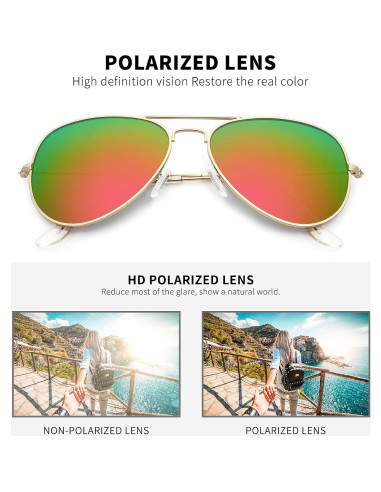 Gafas de Sol Aviador Polarizadas Livho UV400 Oro Verde/Naranja