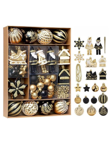50 Adornos de Navidad FairyLee Negro Dorado a Prueba de Roto 50 Adornos de Navidad FairyLee Negro Dorado a Prueba de Roto