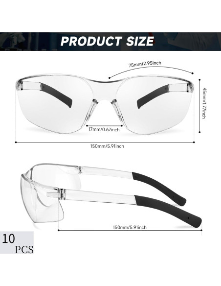 Paquete de 10 Gafas de Seguridad Transparentes ANSI Z87.1 Paquete de 10 Gafas de Seguridad Transparentes ANSI Z87.1