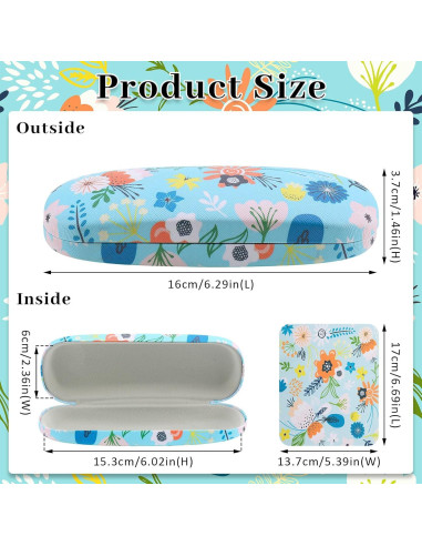 Estuche Duro para Gafas Unisex Floral con Paño de Limpieza