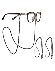 Cadena de Gafas Jawfait 3 Piezas Cuero Negro 71 cm