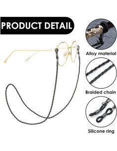 Cadena de Gafas Jawfait 3 Piezas Cuero Negro 71 cm 2