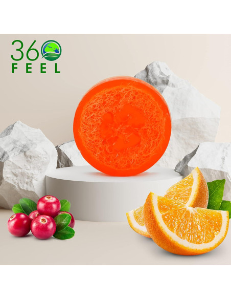 Jabón de Barra de Lufa Natural 360Feel - Naranja y Arándano - Vegano - Paquete de 2 Jabón de Barra de Lufa Natural 360Feel - Naranja y Arándano - Vegano - Paquete de 2
