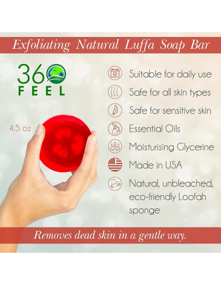 Jabón de Barra de Lufa Natural 360Feel - Naranja y Arándano - Vegano - Paquete de 2 Jabón de Barra de Lufa Natural 360Feel - Naranja y Arándano - Vegano - Paquete de 2
