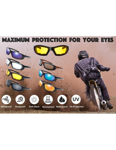Gafas de motocicleta The Fresh FR13 UV400 3 lentes acolchadas