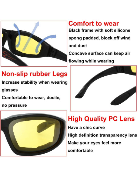 Gafas de Motocicleta The Fresh FR14 UV400 Acolchadas 3 Pares Gafas de Motocicleta The Fresh FR14 UV400 Acolchadas 3 Pares