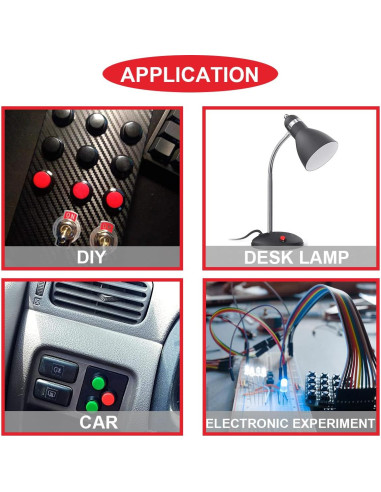 12 Interruptores Auto-bloqueantes Rojo MKBKLLJY 12mm 250V 1.5A