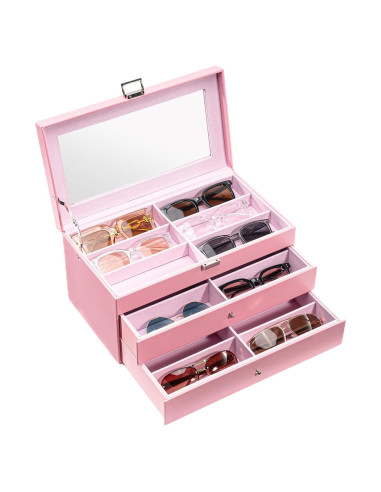 Organizador de Gafas ProCase 3 Capas 18 Compartimentos Rosa