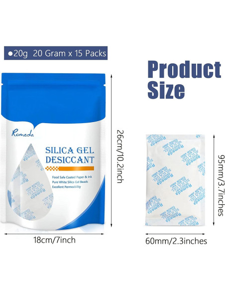 15 Paquetes de Gel de Sílice 20g - Deshidratante Seguro y Efectivo 15 Paquetes de Gel de Sílice 20g - Deshidratante Seguro y Efectivo