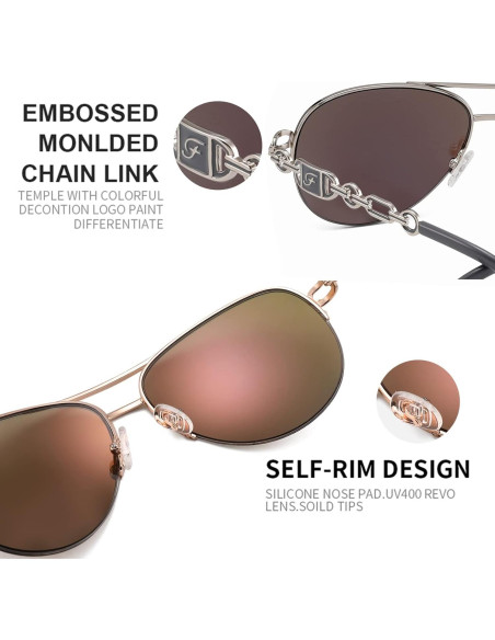 Gafas de sol aviador para mujeres UV 400 marco metal 60mm Gafas de sol aviador para mujeres UV 400 marco metal 60mm