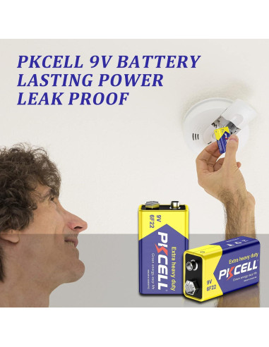 Batería 9V PKCELL 6F22 Carbono Zinc Ultra Duradera - Paquete de 10