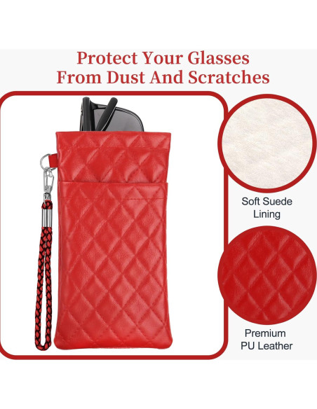 Estuche Doble para Gafas RayLove Rojo Bolsa de Cuero PU Estuche Doble para Gafas RayLove Rojo Bolsa de Cuero PU