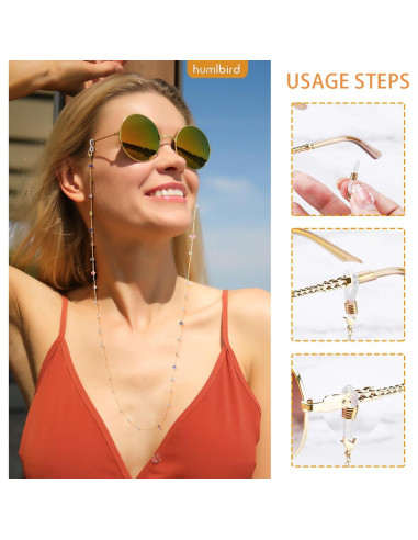 Cadena de Gafas Humlbird para Mujeres - 76 cm, Cristal Natural