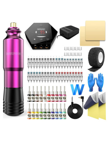 Kit de Tatuaje Wormhole - Pluma, 40 Cartuchos, 20 Tintas