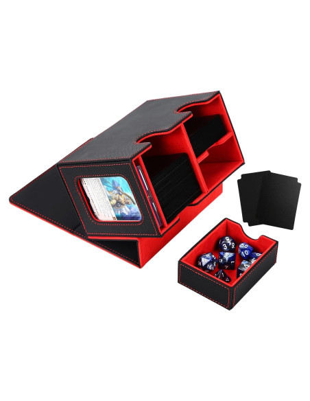Caja de Cartas Venssu T319 para 200 Cartas TCG - Negro y Rojo Caja de Cartas Venssu T319 para 200 Cartas TCG - Negro y Rojo
