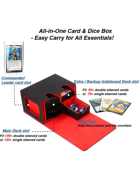 Caja de Cartas Venssu T319 para 200 Cartas TCG - Negro y Rojo Caja de Cartas Venssu T319 para 200 Cartas TCG - Negro y Rojo