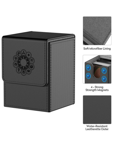 Caja de Deck MIXPOET para cartas MTG - Negro, 2 divisores