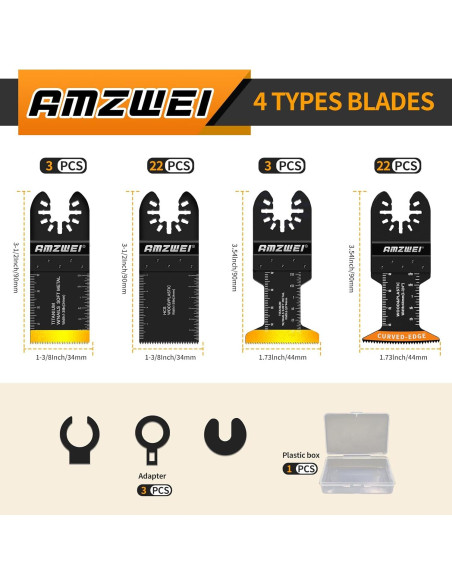 Juego de 50 Cuchillas Oscilantes AMZWEI para Metal y Madera Juego de 50 Cuchillas Oscilantes AMZWEI para Metal y Madera