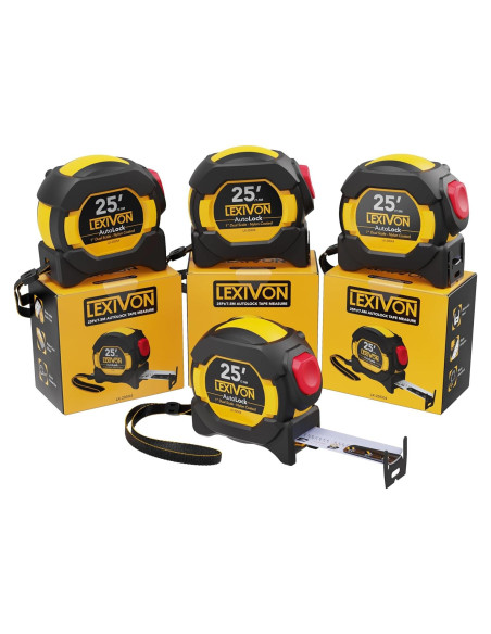 LEXIVON Cinta Métrica AutoBloqueo 25 pies/7.5 m Paquete 4 LEXIVON Cinta Métrica AutoBloqueo 25 pies/7.5 m Paquete 4