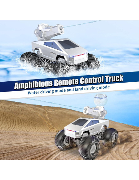 Camión RC Anfibio Cybertruck 4WD Plata-1 con Agua Camión RC Anfibio Cybertruck 4WD Plata-1 con Agua
