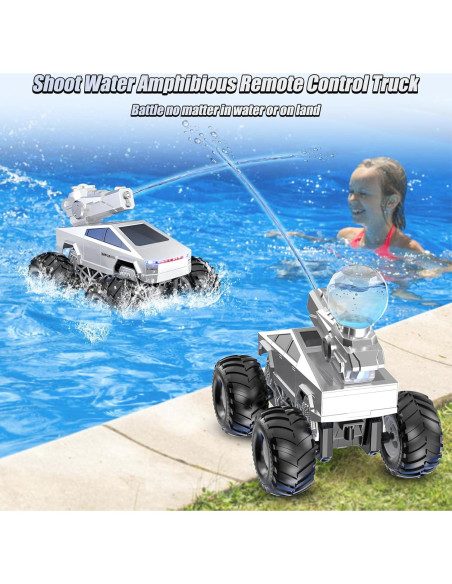 Camión RC Anfibio Cybertruck 4WD Plata-1 con Agua Camión RC Anfibio Cybertruck 4WD Plata-1 con Agua