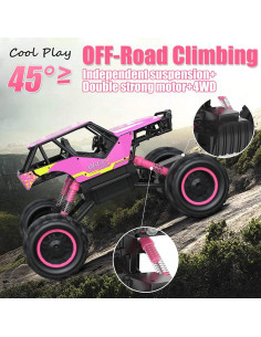 Coche RC Todo Terreno DOUBLE E 1:12 Rosa 4WD Recargable 2