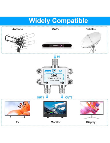 Divisor de Cable Coaxial 2 Vías TKCHAX 10-2600MHz RG6