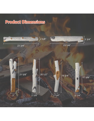 Troncos de Cerámica Blanca para Chimenea FlameDuty 6 Piezas