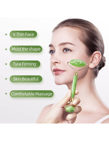 Rodillo Facial de Jade Natural AECW Verde 14.5cm Sin Ruido