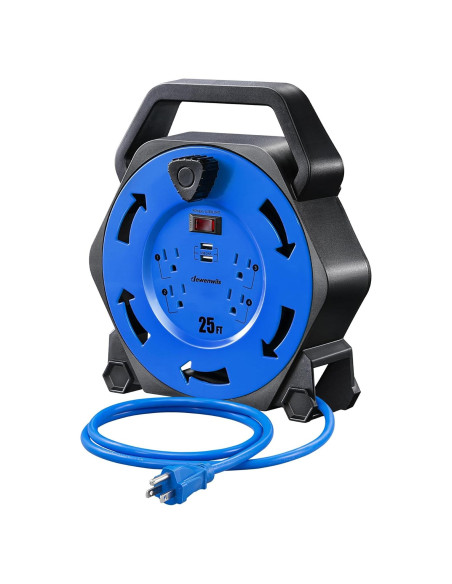 Carrete de Cable DEWENWILS 25FT con 4 Salidas y 2 USB Carrete de Cable DEWENWILS 25FT con 4 Salidas y 2 USB