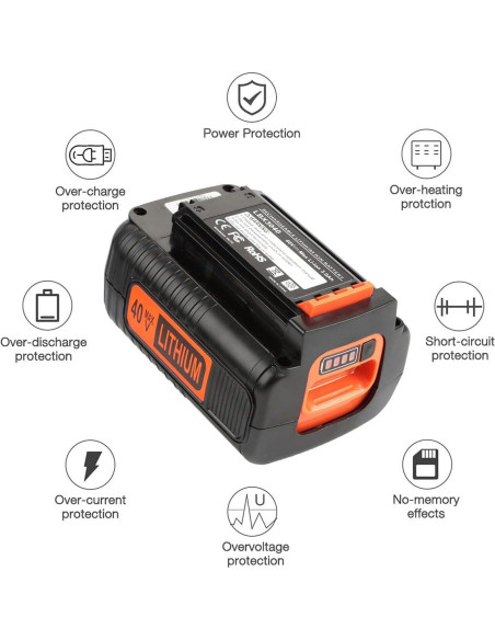 Batería de Reemplazo 40V 3000mAh para Black+Decker LBX2040 Batería de Reemplazo 40V 3000mAh para Black+Decker LBX2040